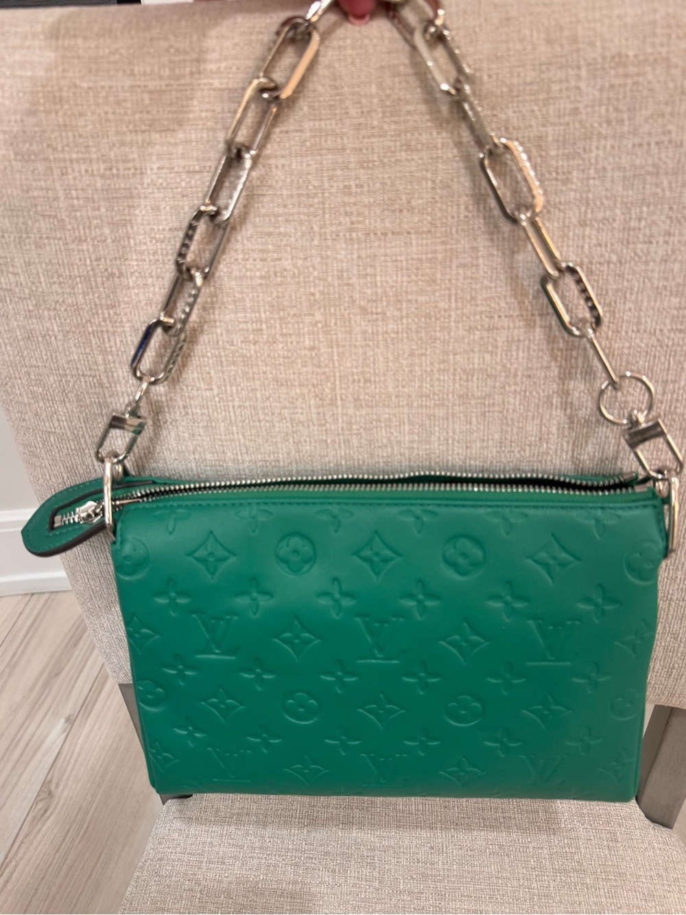 Like a Louis Coussin Monogram Embossed Leather Crossbody Pouch & Black Strap - Picture 5 of 10